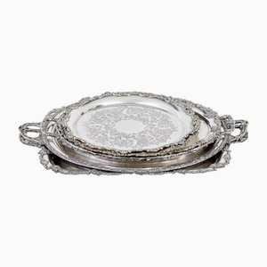 Plateaux Vintage en Métal Argenté, 1950, Set de 7