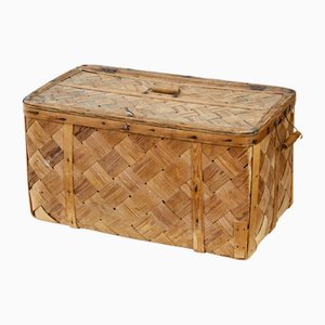 Cesto antico in pino intrecciato, Svezia, 1890