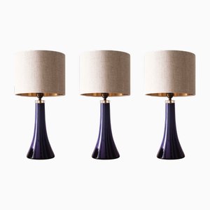Blaue Mid-Century Glas Tischlampe von Hyllinge, 1960er, 3er Set