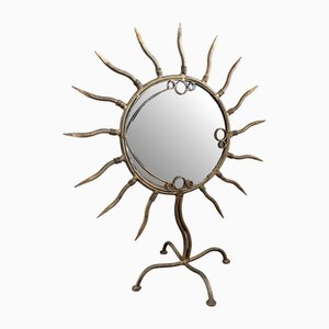 Vintage American Postmodern Gilt Iron Sunburst Table Mirror, 1980s