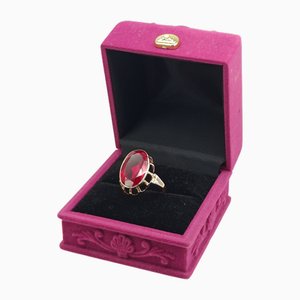 Vintage Synthetic Ruby Gold Ring, 1970s