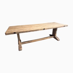 Mesa de comedor francesa de roble blanqueado, década de 1890