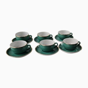 Vintage Coffee Cups in Turquoise Green Porcelain with Gold Detailing from Mitterteich Bavaria, 1950s, Set of 12