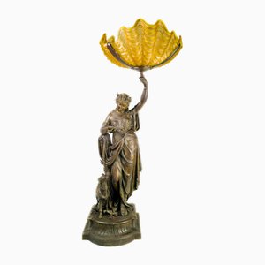Lampe Sculpture Femme Art Nouveau en Verre Jaune, Art Nouveau, 20ème Siècle