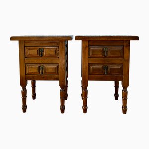 Spanische Nachttische, 20. Jh. mit Zwei Schubladen & Eisenbeschlägen, 1950er, 2er Set