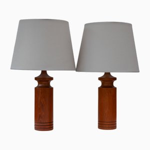 Große dänische Mid-Century Modern Teak Tischlampen, 2 . Set