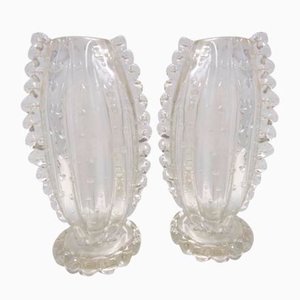 Vasi Bullicante in vetro di Murano trasparente attribuiti a Ercole Barovier, anni '30, set di 2