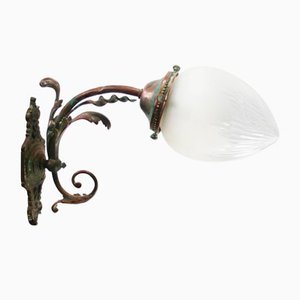 French Art Nouveau Copper, Cut Glass and Brass Wall Sconce