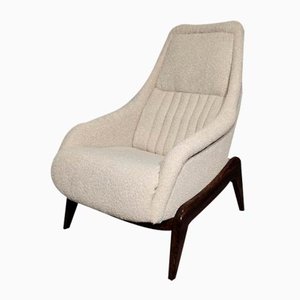 Fauteuil Mid-Century en Tissu et Bois