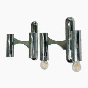 Chrome Wall Lamps attributed to Gaetano Sciolari, Set of 2