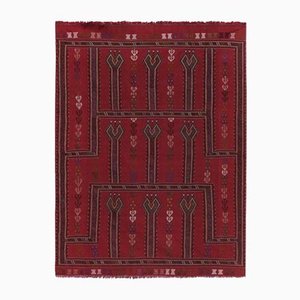 Vintage Brick Red Patterned Jajim Kilim Rug