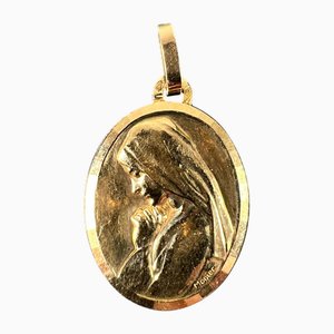 French Virgin Mary Oval 18k Yellow Gold Pendant Medal from Monier Perriat, 1930s