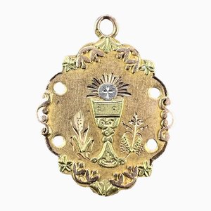Colgante con dije de cáliz francés de primera comunión en oro rosa amarillo de 18 k, década de 1890