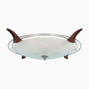 Vintage Glass Ceiling Lamp Teak