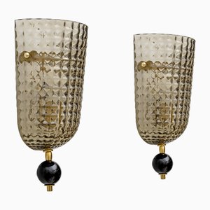 Appliques Style Art Déco en Verre de Murano et Laiton, Italie, 2000, Set de 2