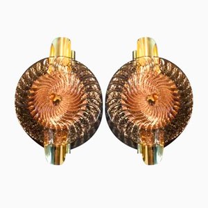 Large Disc-Shaped Wall Lights in Light Purple and Golden Murano Glass, 2000, Set of 2
