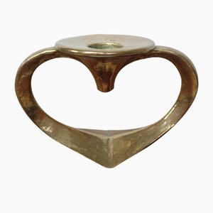 Brutalist Heart-Shaped Bronze Candlestick by Michael Harjes, 1960s