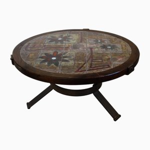 Tavolino da caffè in ceramica e metallo di Vallauris, Francia, anni '60