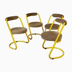 Yellow Metal Dining Chairs attributed to Giotto Stoppino, Italy, 1970s, Set of 4