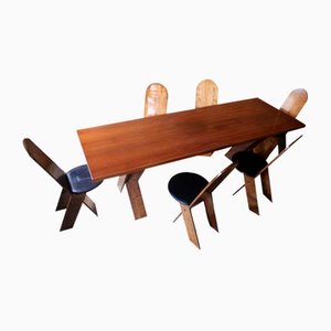 Tl58 Dining Table and Sd57 Chairs attributed to Marco Zanuso for Poggi, Italy, 1970s, Set of 7