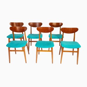 Dining Chairs with Blue Velvet Upholstery, Italy, 1950s, Set of 6