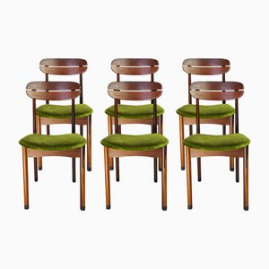 Dining Chairs with Green Velvet Upholstery, 1950s, Set of 6