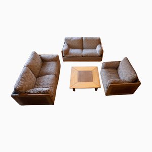 Wohnzimmer Set aus Holz & Rattan, Italien, 1970er, 4er Set