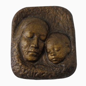 Relief en Bronze de Mère avec Bébé, Allemagne, 1940s