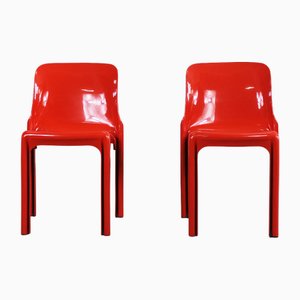 Set of Red Selene Chairs by Vico Magistretti for Artemide, 1970s