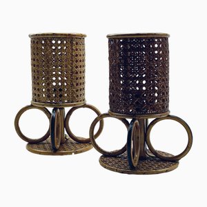 Bamboo and Rattan Table Lamps, Italy, 1960s, Set of 2