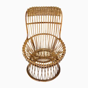 Lounge Chair in Rattan Wicker, Italy, 1950s