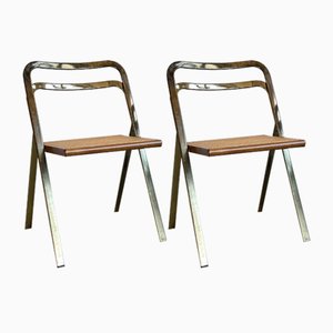Mid-Century Vienna Klappstühle aus Strohrohr & Stahl von Giorgio Cattelan für Cidue, 1970er