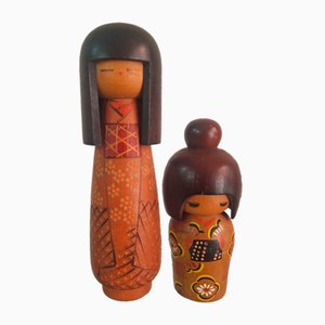 Vintage Japanese Sosaku Kokeshi Dolls, 1960s, Set of 2