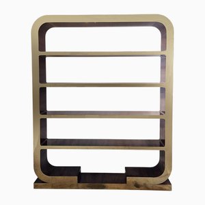 Art Deco Style Double-Sided Bookcase in Wood and Gilded Steel, 1980s