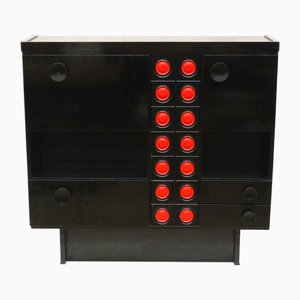 Vintage Brutalist Black Bar Cabinet in the style of De Coene