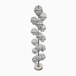 Moderne italienische Mid-Century Stehlampe aus Metall & weißem Rauchglas mit Kerze, 1970er