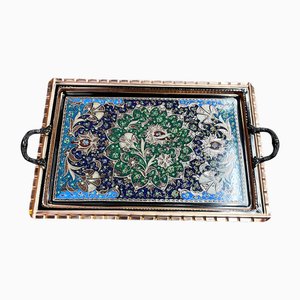 Rectangular Etched Copper Tray with Handles