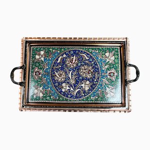 Colorful Etched Copper Tray with Handles