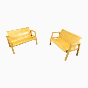 Mid-Century Bänke aus Schichtholz im Stil von Alvar Aalto, 1960er, 2er Set