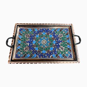 Hand Carved Copper Tray with Handles