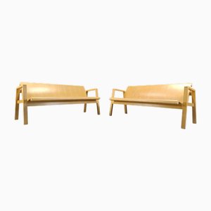 Set of Mid-Century Plywood Benches in the style of Alvar Aalto, 1960s