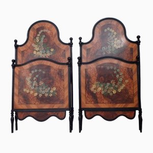 Letti Art Nouveau in legno dipinto a mano e metallo, set di 2