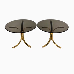 Tavolini in ottone e vetro fumé, anni '60, set di 2