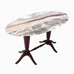 Vintage Beech Coffee Table with Oval Red Onyx Top attributed to Paolo Buffa, 1950s