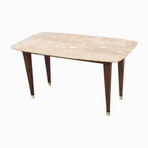 Rectangular Beech Coffee Table attributed to Paolo Buffa with Pink Travertine Top, 1950s