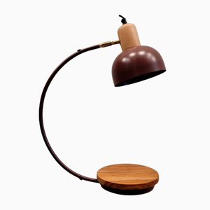 Vintage Bury Tischlampe aus Eisen & Holz in Maroon, Frankreich, 1990er