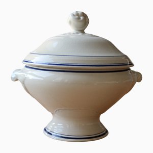 Tureen in White Earthenware with Blue Edging from Longchamp, 1890s