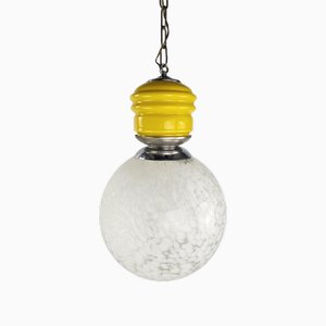 Lampe à Suspension en Verre Jaune et Obscur, Italie, 1970s