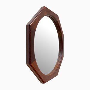 Skandinavischer Moderner Achteckiger Wandspiegel aus Teak, 1970er