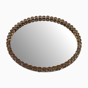 Round Brass and Lead Crystal Mirror, 1980s